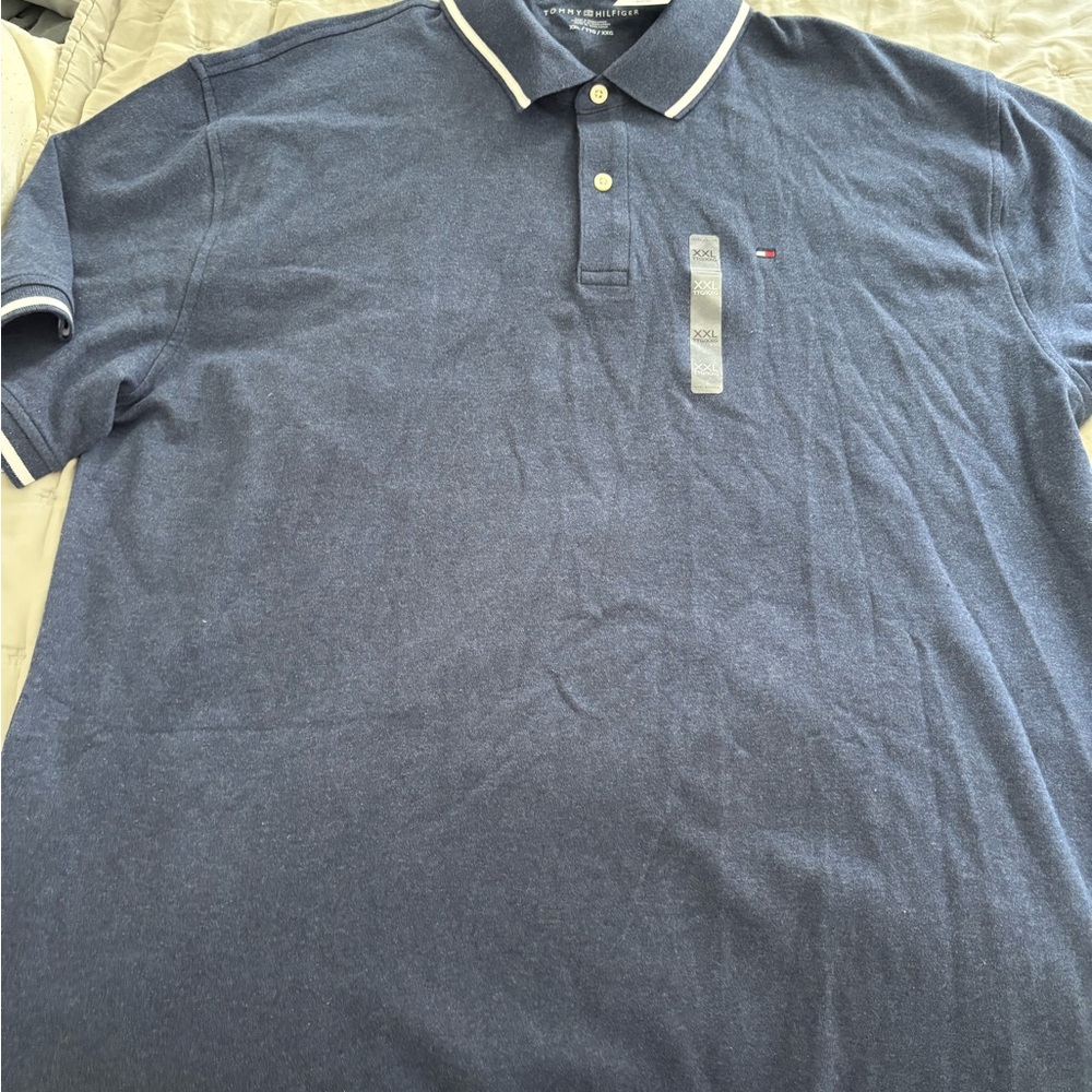 Tommy Hilfiger Men's Blue Polo with White Trim